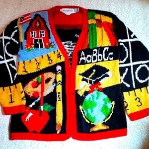 Vintage 90s Teacher Sweater Cardigan Handknit